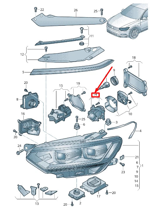NEW VW PASSAT B8 3G FRONT HEADLIGHT HEAT SINK LED BUMB 3G0998475B ORIGINAL