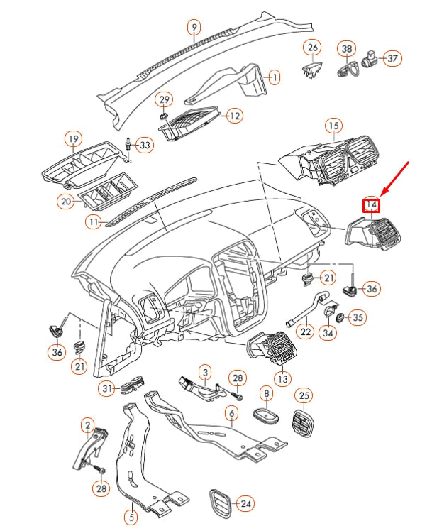 NEW VOLKSWAGEN EOS DASHBOARD RIGHT AIR VENT 1Q0819704KYHX