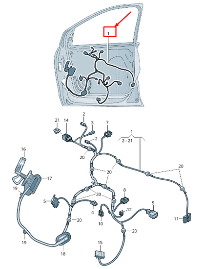new skoda kamiq front left door wiring harness 654971120be original