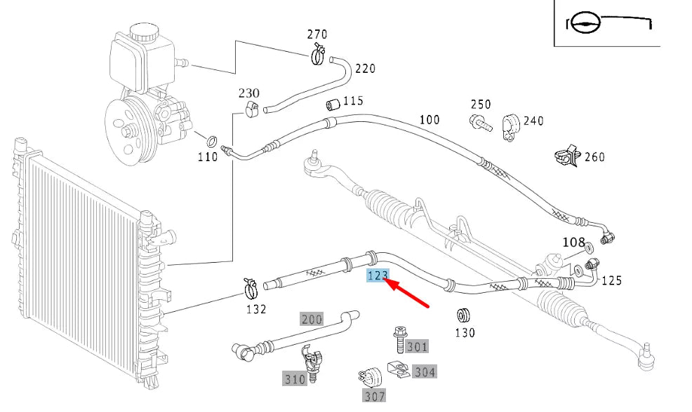NEW MB ML W163 POWER STEERING LOW PRESSURE HOSE LHD A1634605124