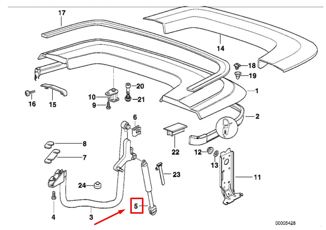 NEW BMW 3 COMPACT E36 CONVERTIBLE TOP FLAP GAS SHOCK 51258132679 8132679