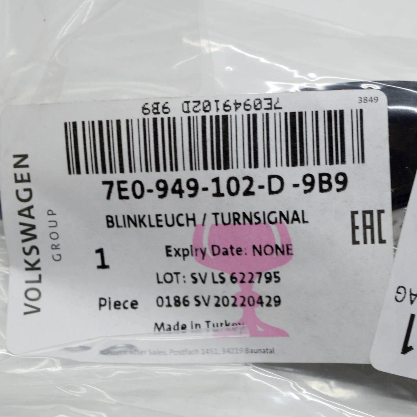 NEW VW TRANSPORTER T6 FRONT RIGHT FENDER TURN SIGNAL 7E0949102D9B9 ORIGINAL