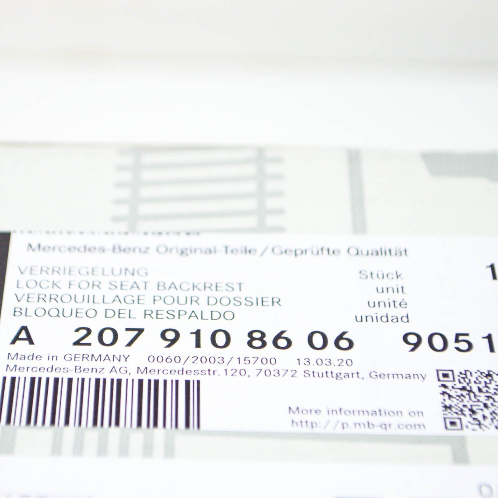 NEW MERCEDES BENZ E C207 FRONT SEAT BACKREST LOCK RIGHT A20791092069051 ORIGINAL