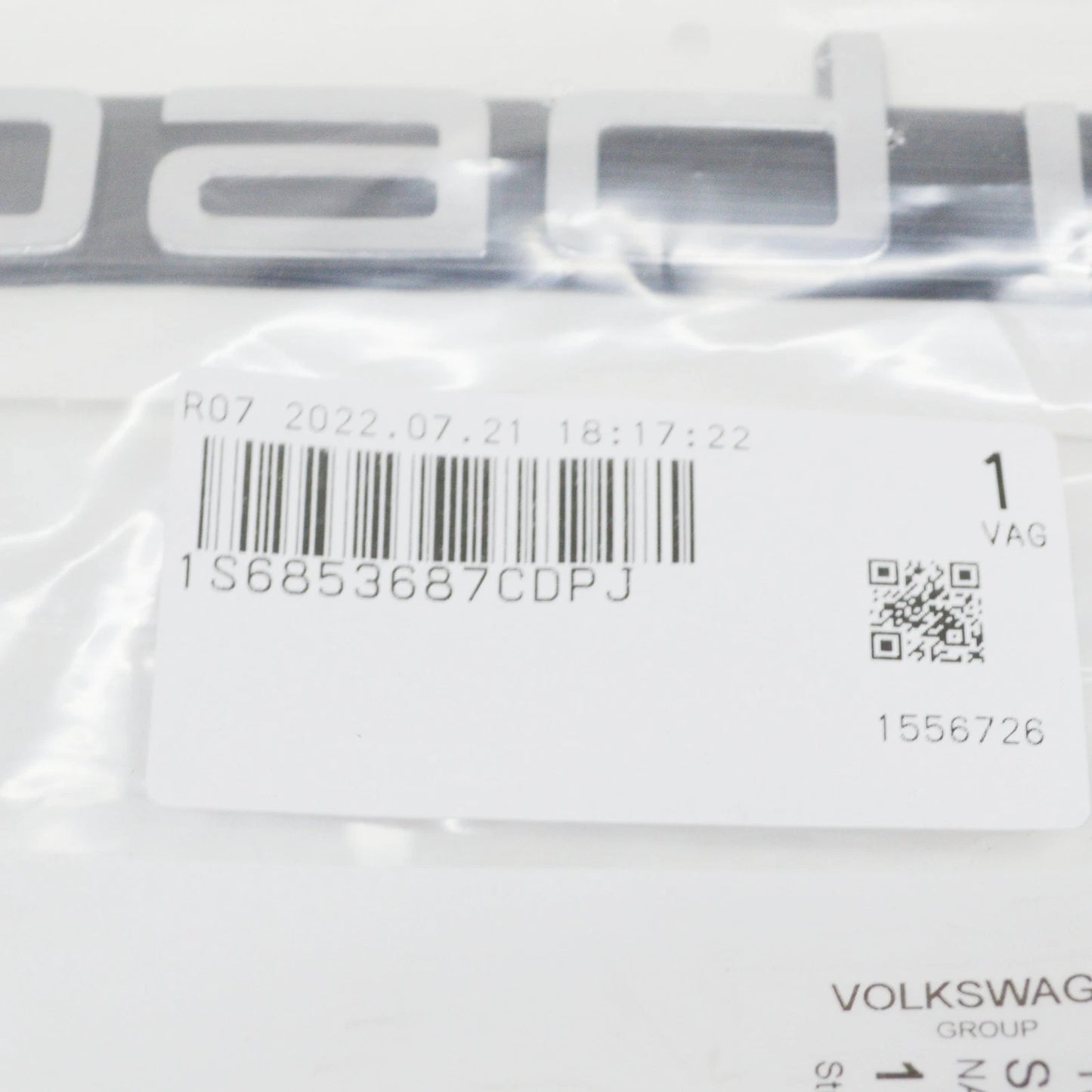 NEW VOLKSWAGEN UP REAR LOAD UP EMBLEM BADGE 1S6853687CDPJ ORIGINAL