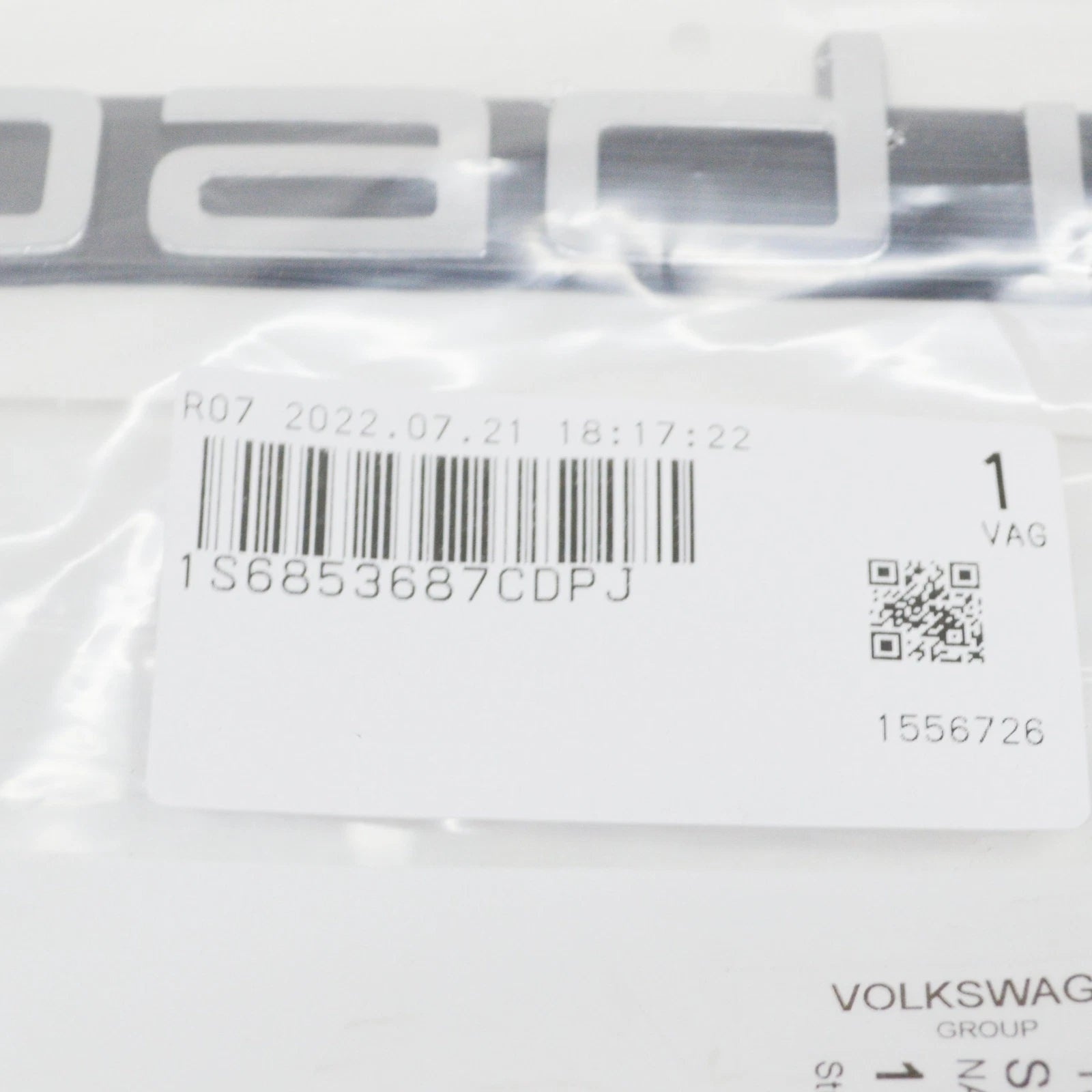 NEW VOLKSWAGEN UP REAR LOAD UP EMBLEM BADGE 1S6853687CDPJ ORIGINAL