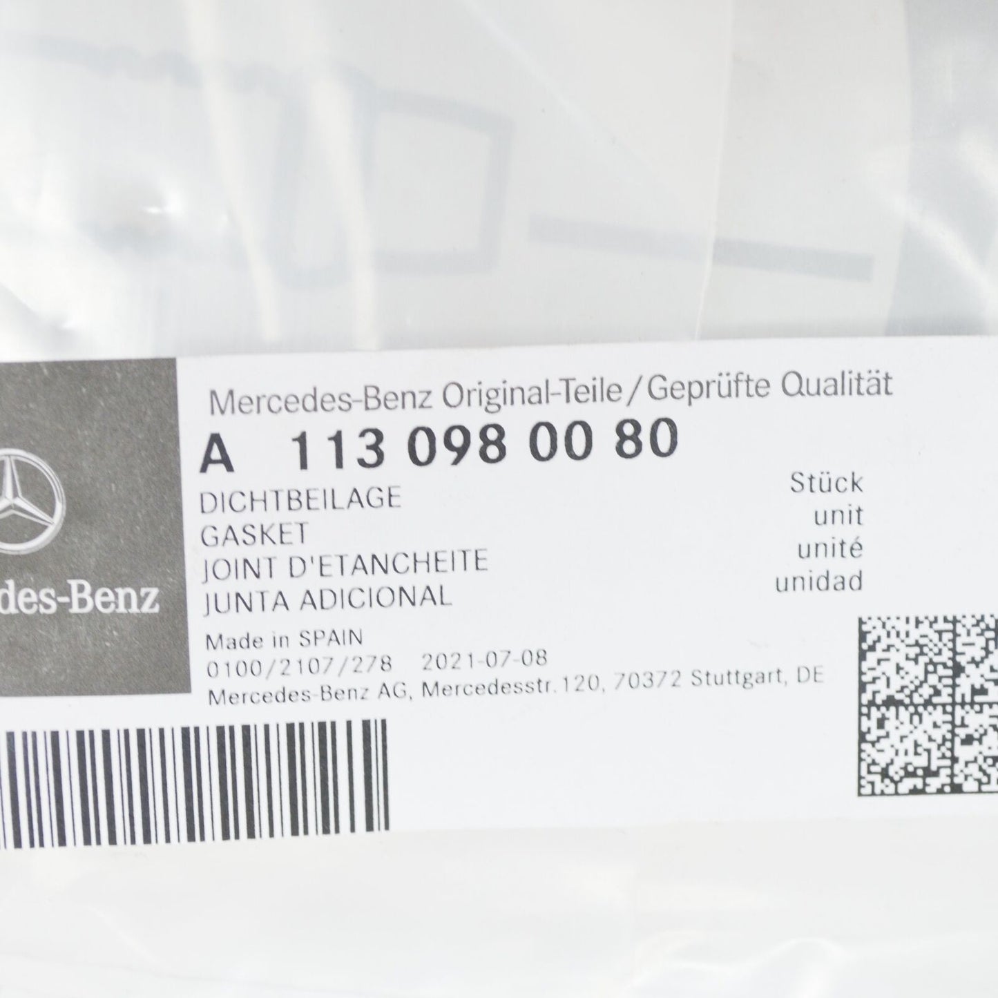 NEW MERCEDES-BENZ E W210 RIGHT SUPERCHARGER GASKET A1130980080 ORIGINAL