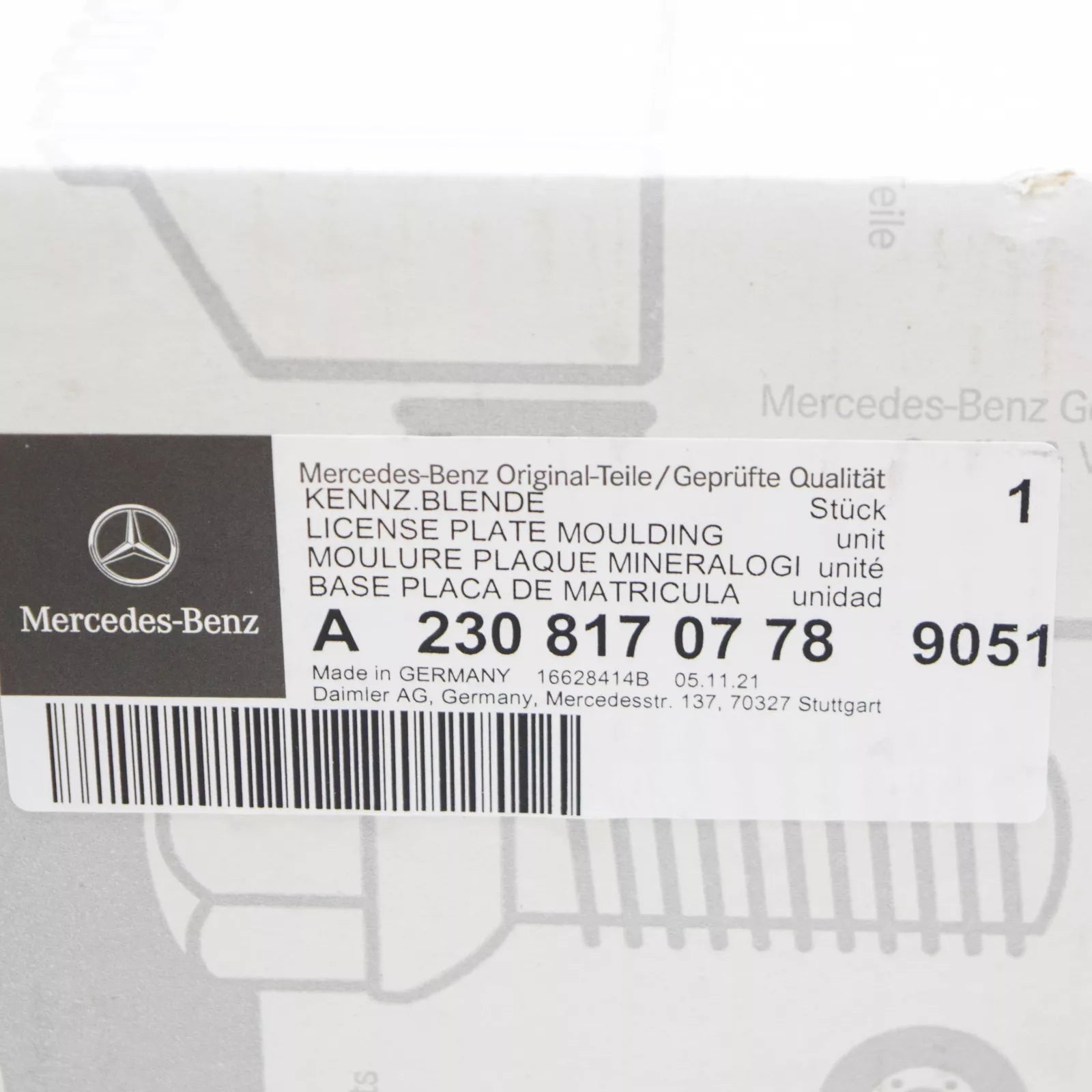 NEW MERCEDES-BENZ SL R230 FRONT LICENSE PLATE BRACKET A23081707789051 ORIGINAL