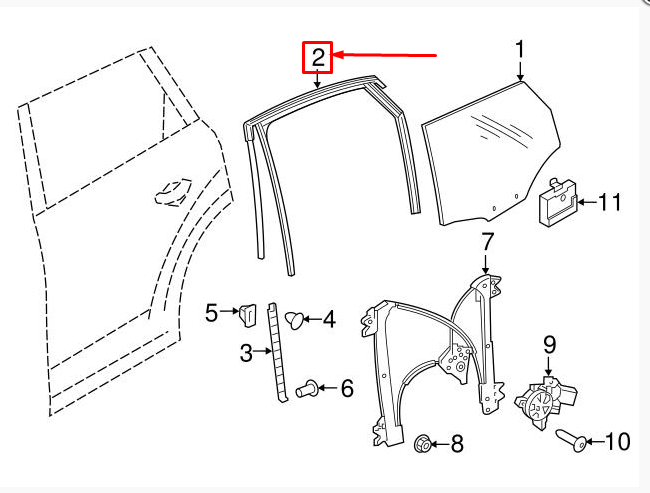 new audi q7 4m rear right door window guide 4m0839432b original