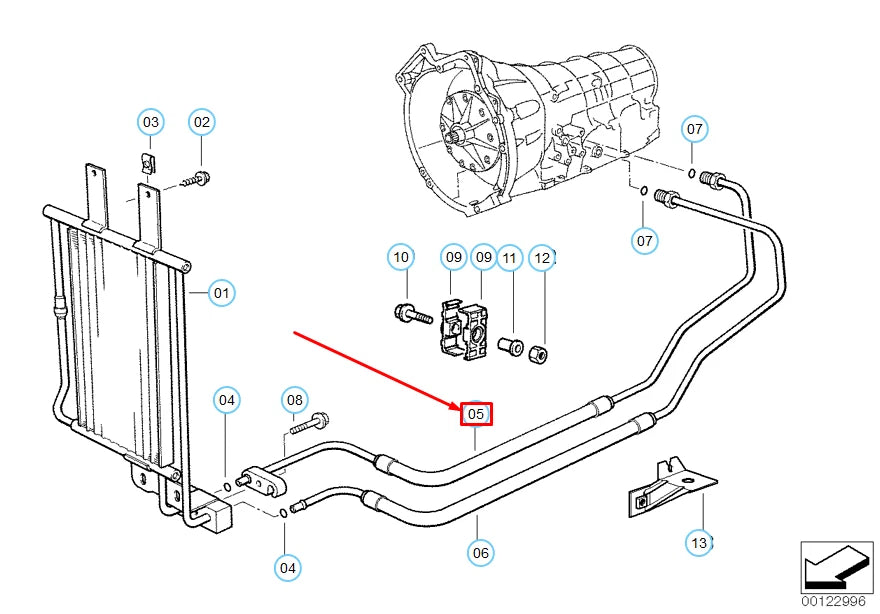 NEW BMW 8 E31 COUPE TRANSMISSION OIL COOLER HOSE PIPE INLET 17221742483 ORIGINAL