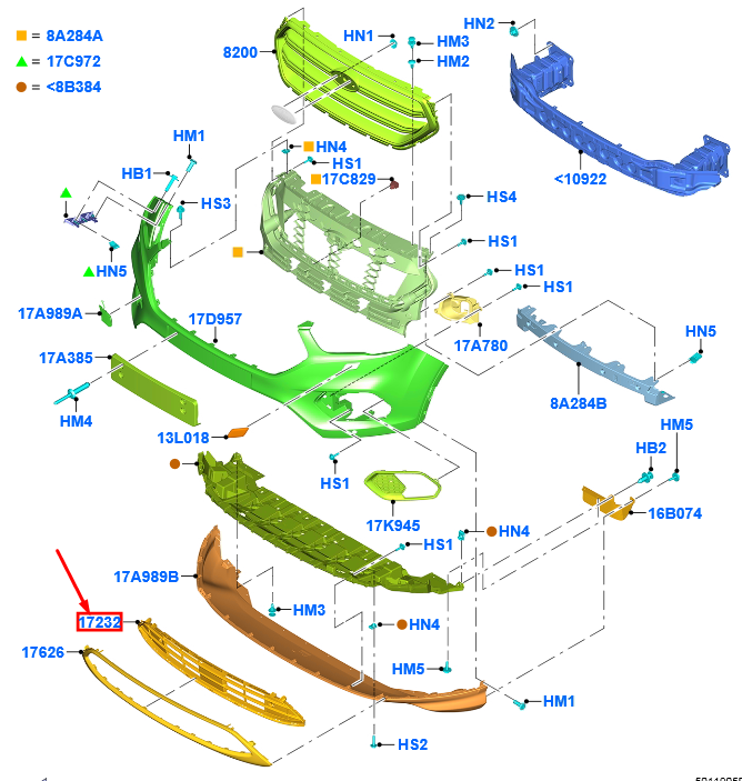 new ford kuga mk2 c520 front bumper lower grille 2055017 gv4j-17d635-aa original