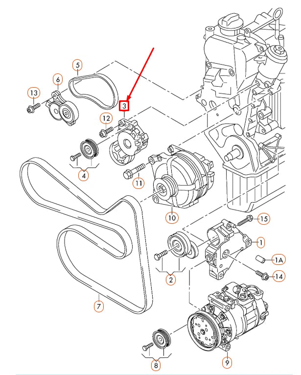 NEW AUDI A1 8X V-RIBBED BELT TENSIONER 03C145299J ORIGINAL