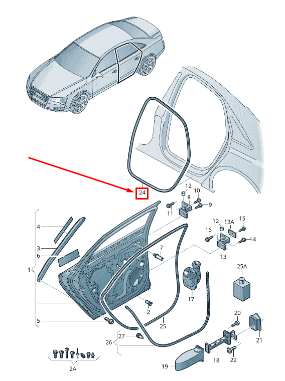 new audi a8 4h rear inner door sealing rubber 4h4833721g original