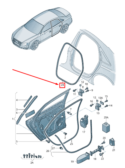 new audi a8 4h rear inner door sealing rubber 4h4833721g original