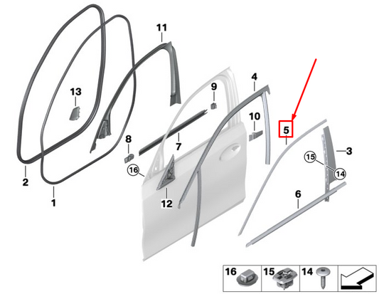 new bmw 3 g20 front right top door window frame trim 51337465166 original