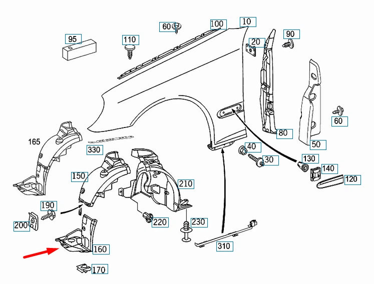 NEW MERCEDES-BENZ CLK C209 FRONT LEFT INNER FENDER FRONT PART A2098840322