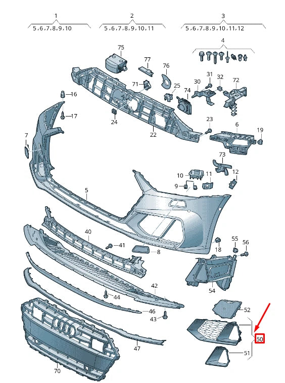 NEW AUDI A7 SPORTBACK 4K FRONT RIGHT AIR GUIDE GRILLE 4K8807648D3FZ ORIGINAL