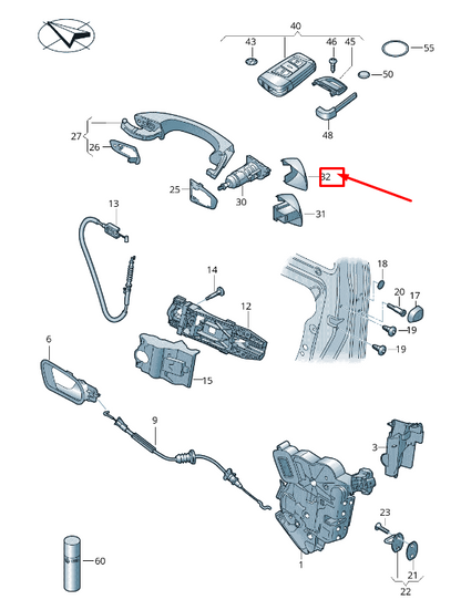 new seat arona kj front left door lock cap lhd 5g1837879e3fz original