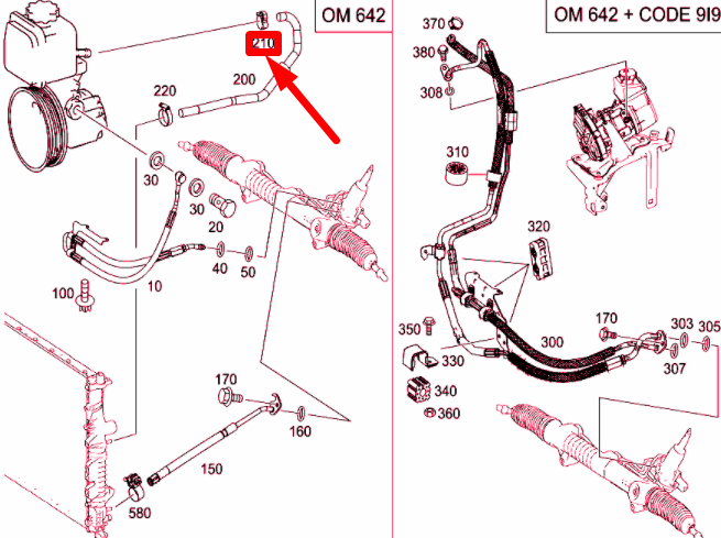new mercedes-benz ml w164 power steering hose spring clamp a0009953005 original