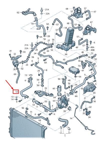 new vw touareg 7p engine coolant pipe 057121169p original