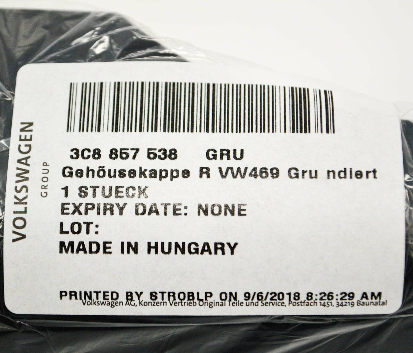 NEW VW CC FRONT RIGHT DOOR MIRROR COVER CAP 3C8857538GRU ORIGINAL