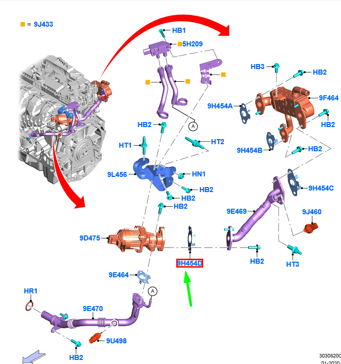 new ford kuga mk3 egr tube gasket 2281840 k2ge-9d468-aa original