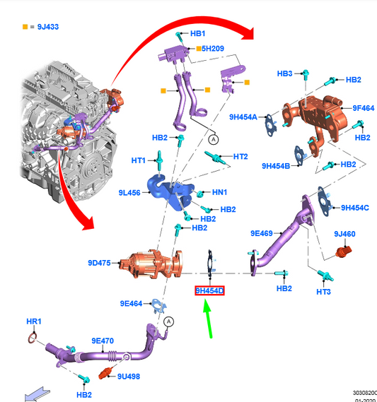 new ford kuga mk3 egr tube gasket 2281840 k2ge-9d468-aa original