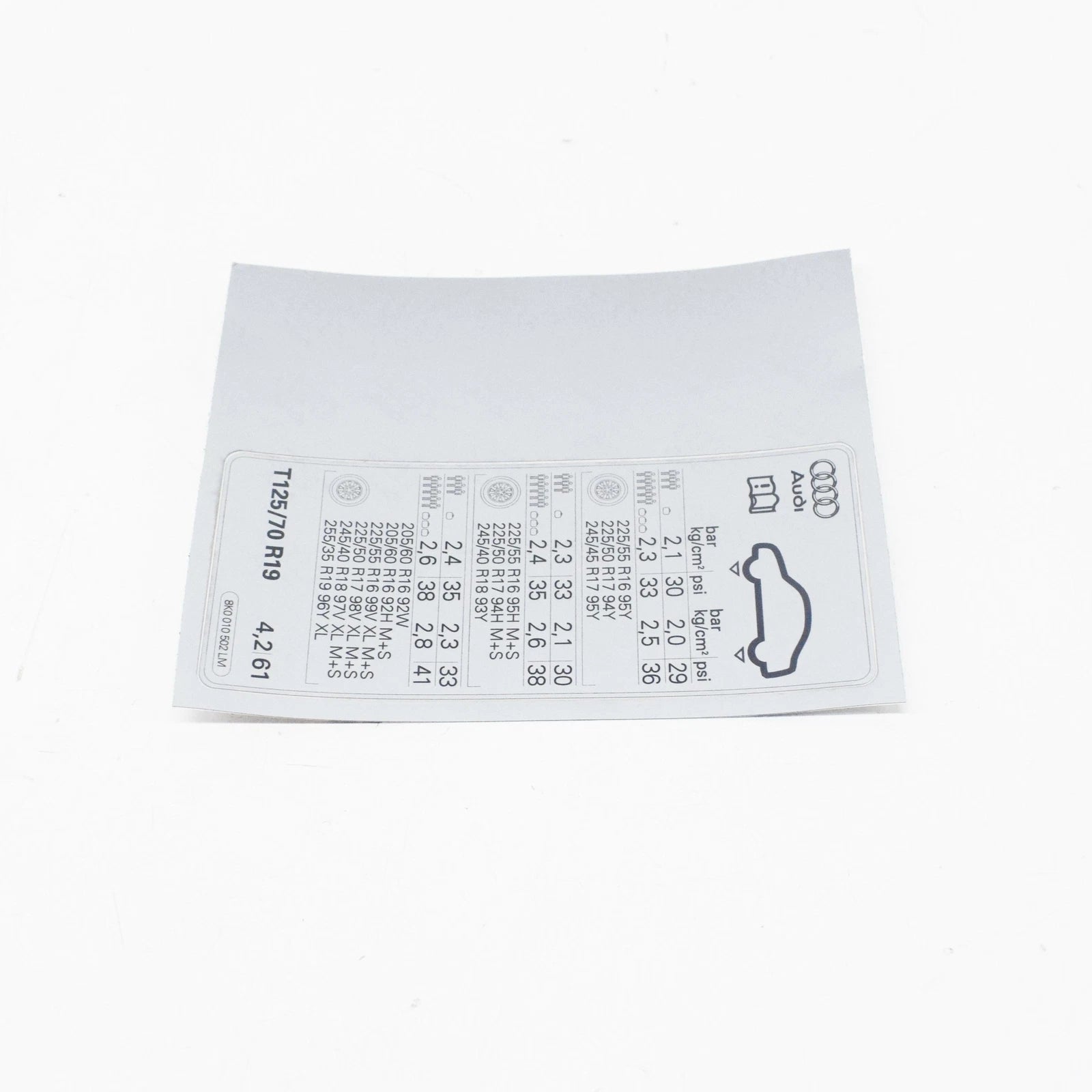 NEW AUDI A4 B8 TYRE PRESSURE DATA PLATE 8K0010502LM ORIGINAL