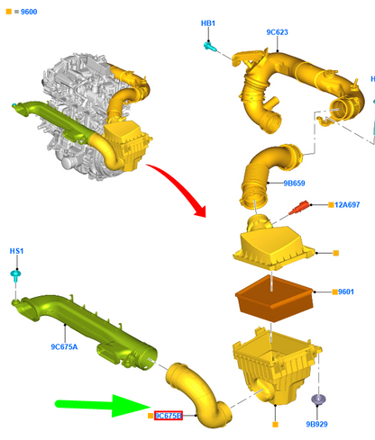 new ford fiesta mk7 air cleaner intake tube 2483325 k1by-9c676-ba original