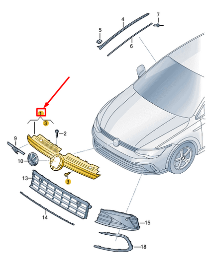 new vw golf cd mk8 radiator grille 5h0853651aa041 original