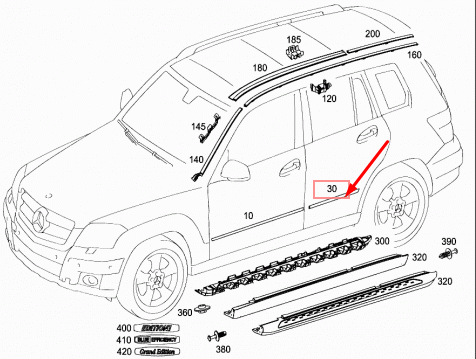 new mercedes-benz glk-class x204 rear left door chrome trim a2047300380 original