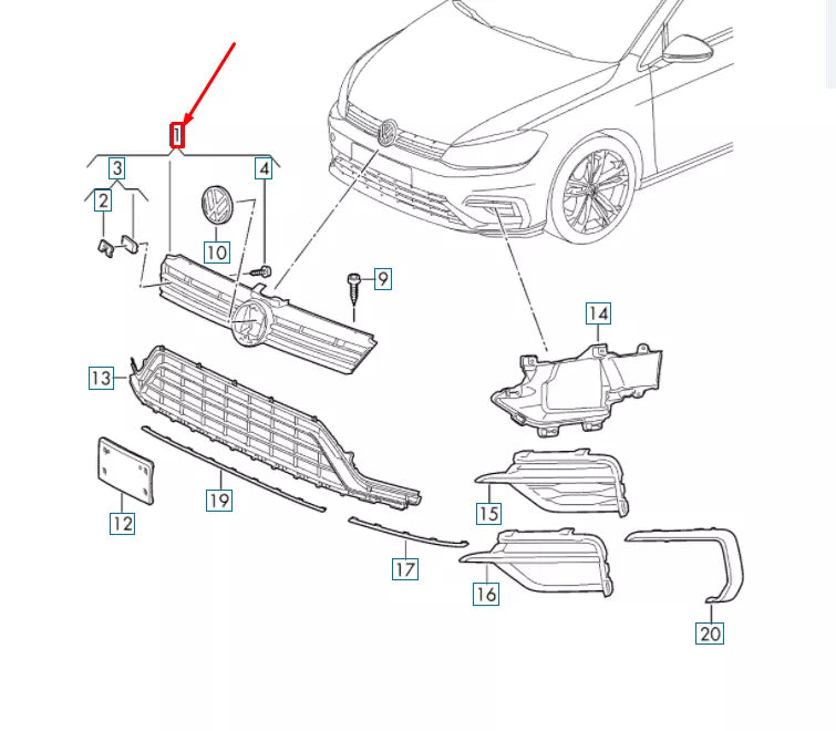 NEW VOLKSWAGEN GOLF MK7 R RADIATOR GRILLE 5G0853651CSZLL ORIGINAL