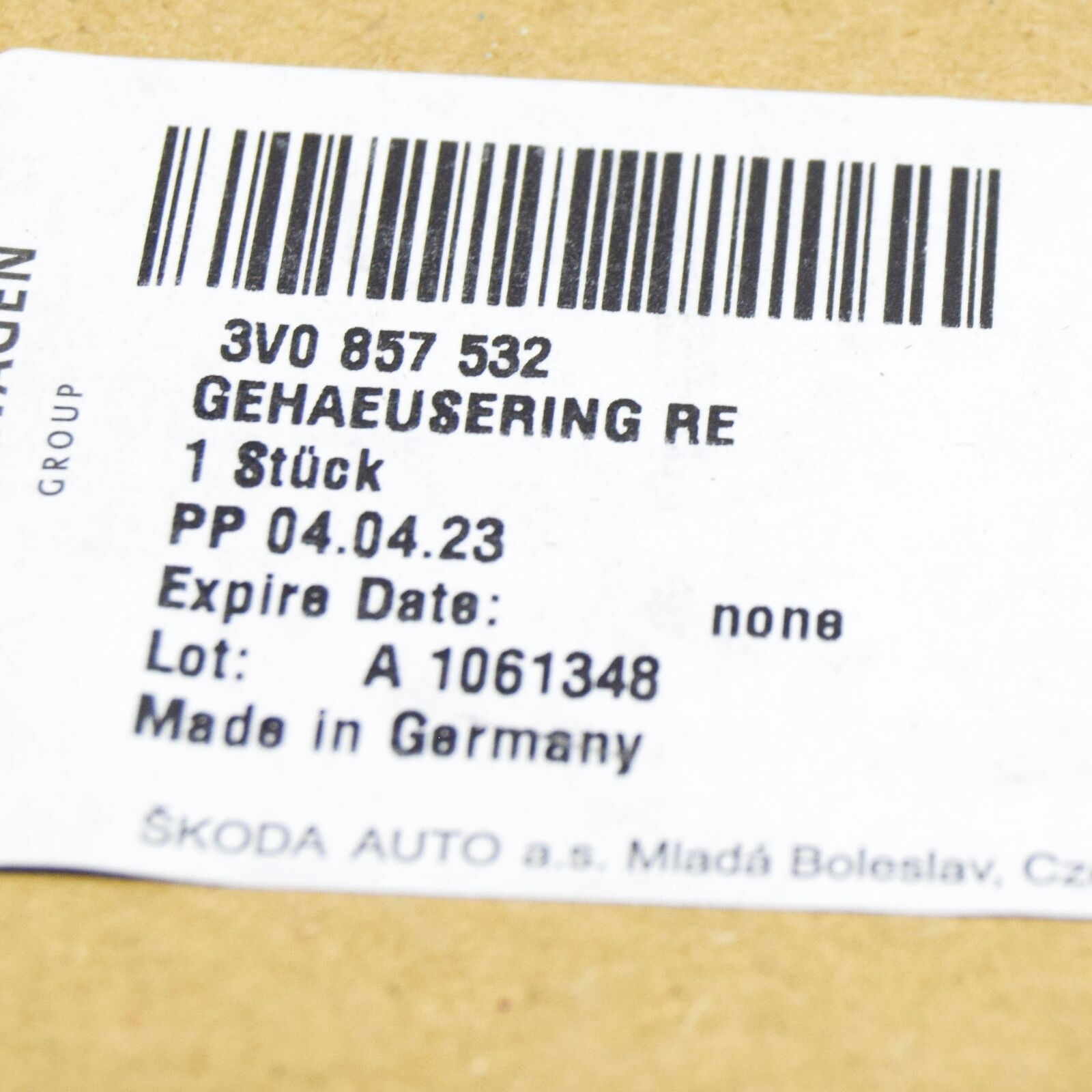 NEW SKODA SUPERB MK3 FRONT RIGHT EXTERIOR MIRROR BEZEL 3V0857532 ORIGINAL