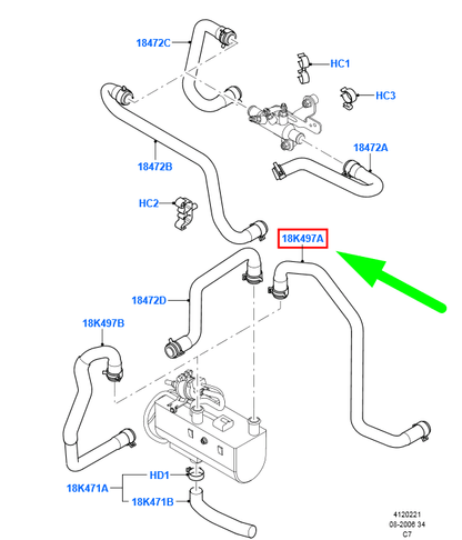 new ford transit connect mk1 heater water outlet hose lhd 1458050 original