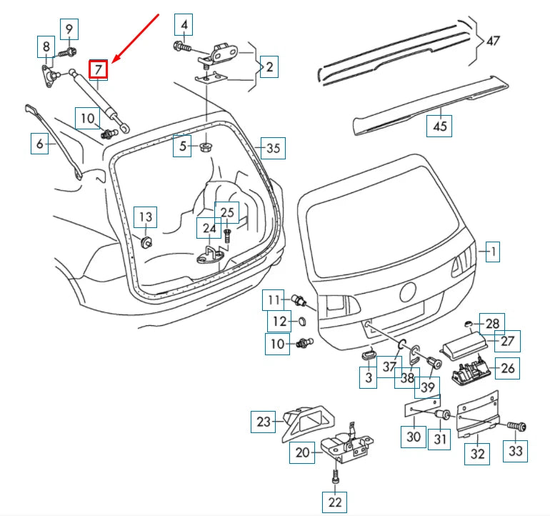 NEW VOLKSWAGEN TOUAREG 7P MK2 REAR LID GAS FILLED STRUT 7P6827550A ORIGINAL