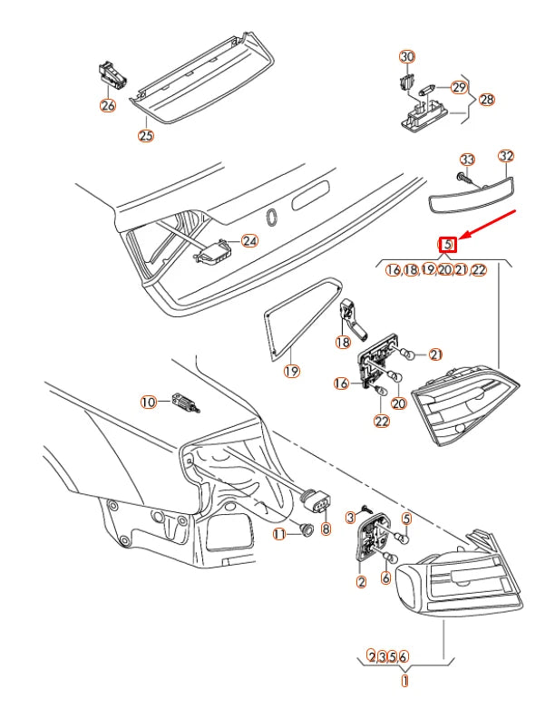 NEW AUDI A4 B8 REAR LEFT SIDE LED INNER TAILLIGHT 8K5945093K ORIGINAL