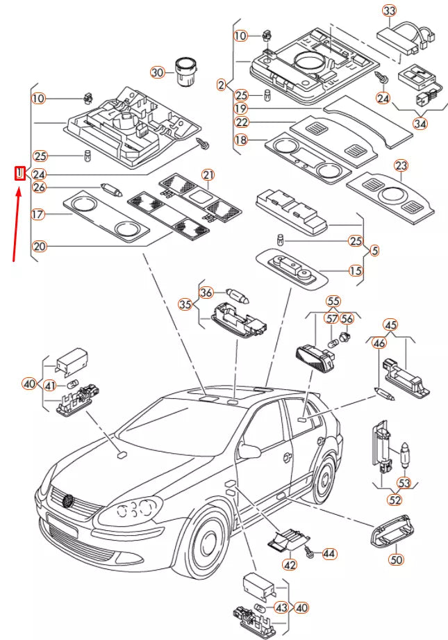 NEW VW GOLF 5K MK6 FRONT INTERIOR ROOF READING LIGHT 1K0947106EWRC ORIGINAL