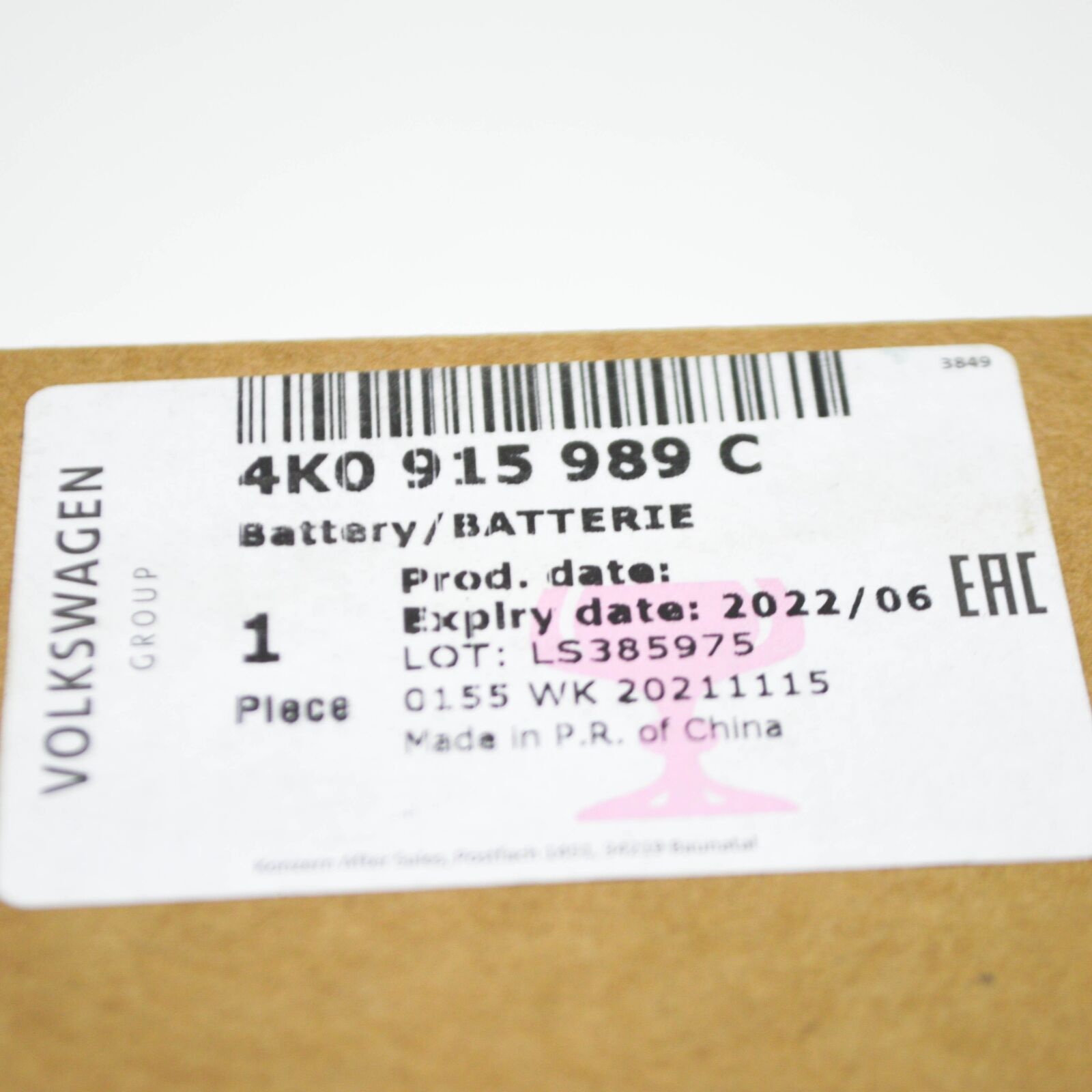 NEW AUDI E-TRON GT BATTERY FOR EMERGENCY SUPPLY 4K0915989C ORIGINAL