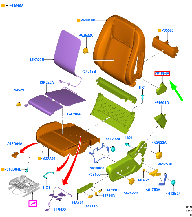 new ford transit custom mk1 front right seat back hinge cover 2217212 original