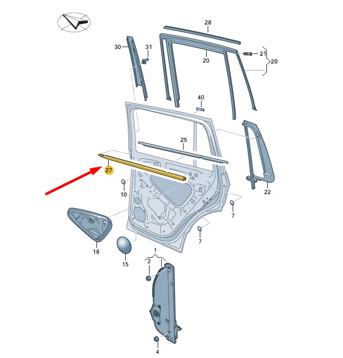 NEW VW TIGUAN AD MK2 REAR LEFT WINDOW INNER APERTURE SEAL 5NA8394795AP ORIGINAL