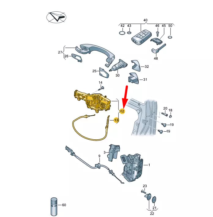 NEW VW PASSAT B8 FRONT RIGHT DOOR HANDLE MOUNTING BAR LHD 510837812M ORIGINAL