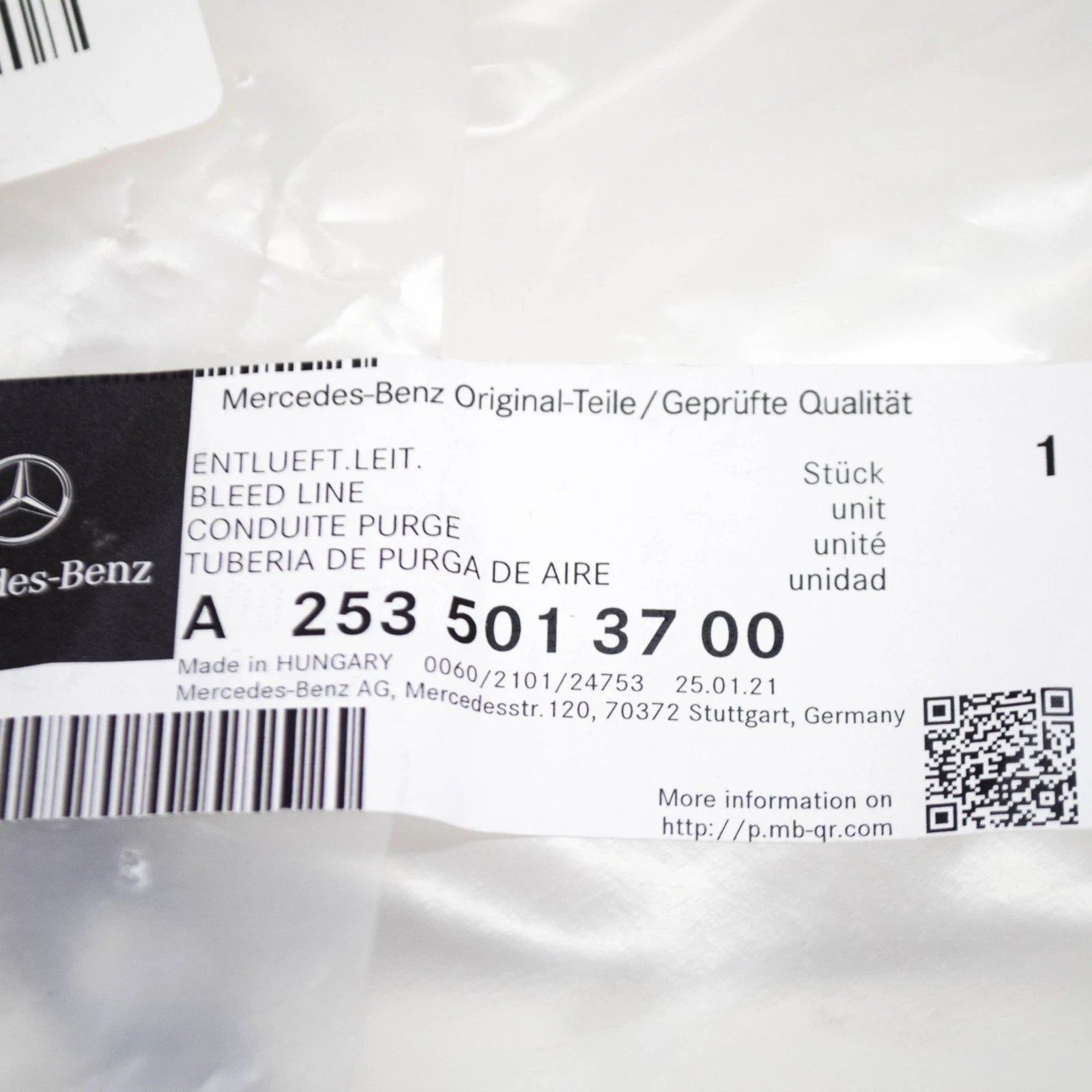 NEW MERCEDES-BENZ GLC X253 VENT LINE HOSE PIPE 2.0 P 155KW A2535013700 2016