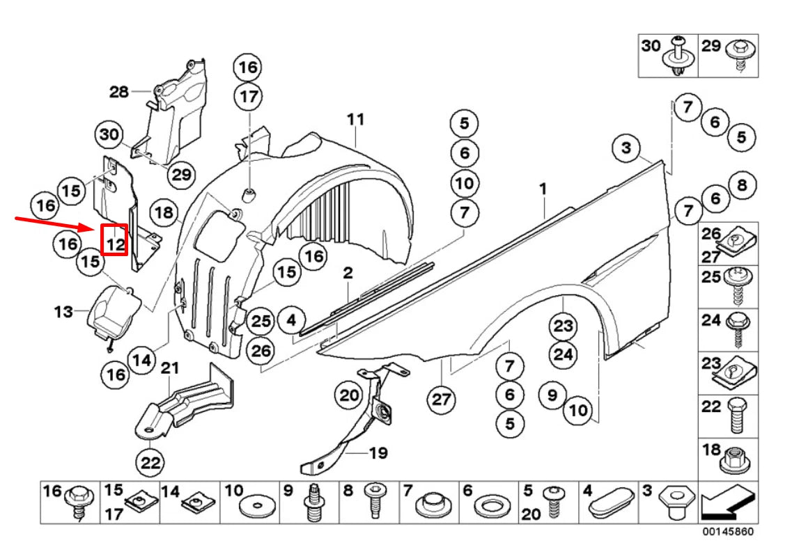 NEW BMW 6 E63 FRONT RIGHT WHEEL HOUSING BOTTOM COVER 7052474 51717052474
