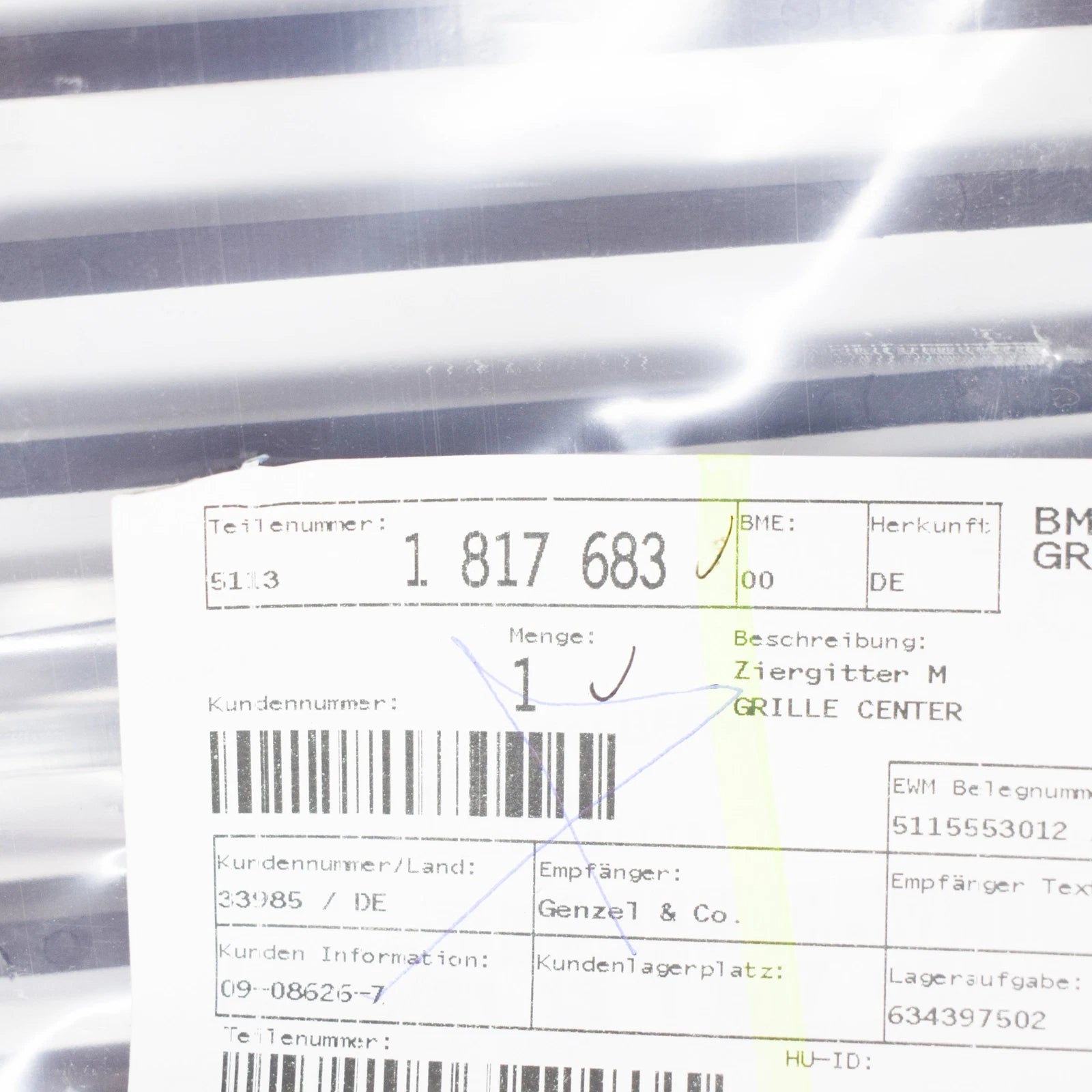 NEW BMW 5 E12 FRONT BUMPER RADIATOR GRILLE 51131817683 ORIGINAL