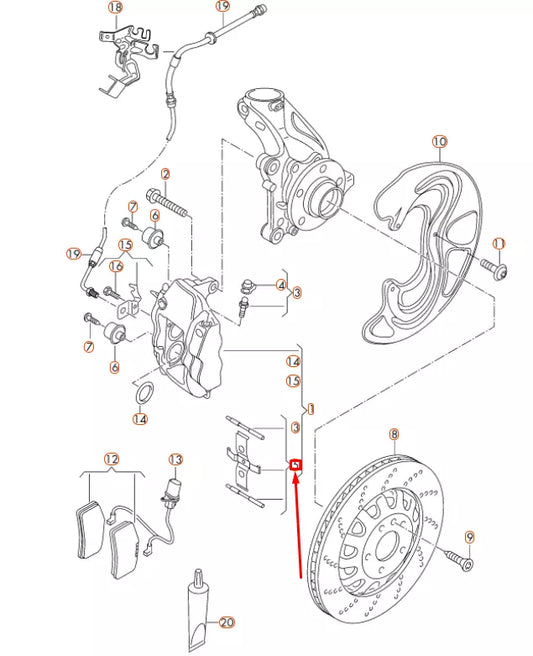 NEW AUDI TT RS 8J FRONT BRAKE CALIPER ATTACHMENT PARTS SET 8J0698269