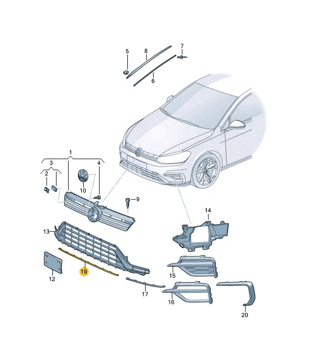 NEW VW GOLF MK7 FRONT BUMPER GRILL LOWER CENTER TRIM 5G0853765A041 ORIGINAL