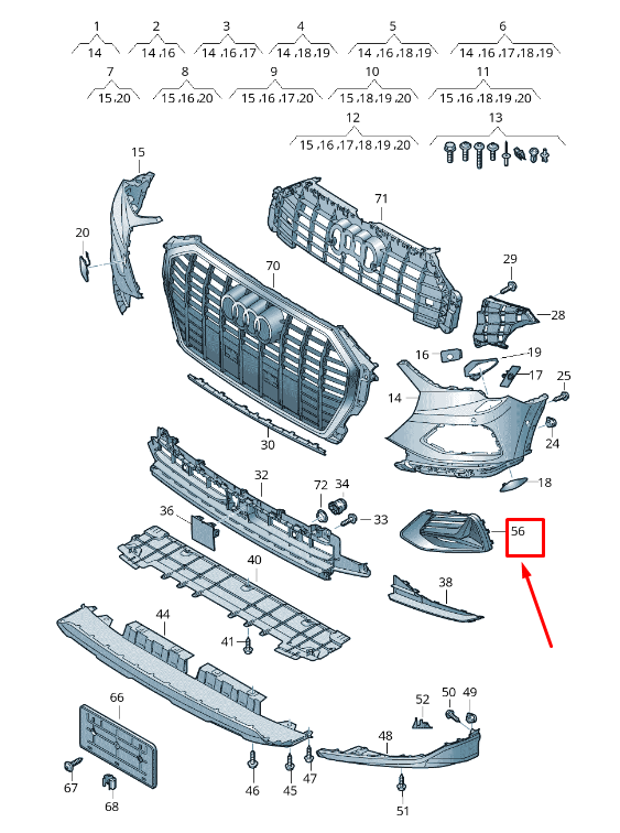 new audi q3 f3 front left bumper grille 83a807671 t94 83a807671t94 original
