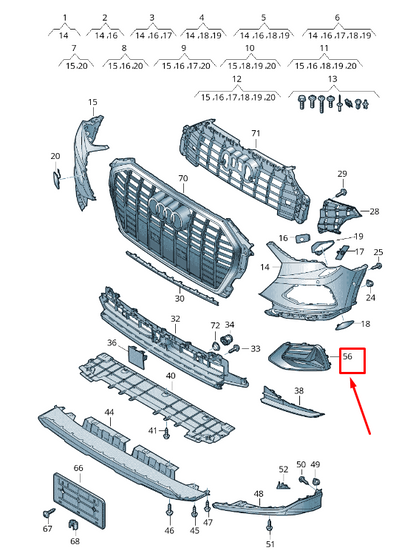 new audi q3 f3 front left bumper grille 83a807671 t94 83a807671t94 original
