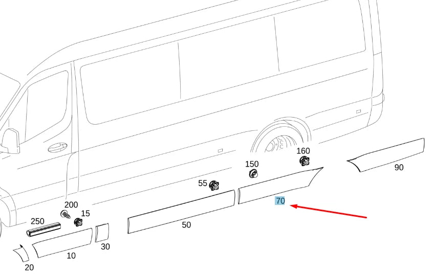 NEW MB SPRINTER W907 REAR RIGHT WHEEL ARCH FRONT STRIP A91069072009K83 ORIGINAL