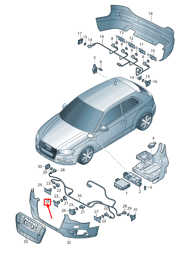 new audi a3 8v front right inner pdc sensor support 8v39192681qp original