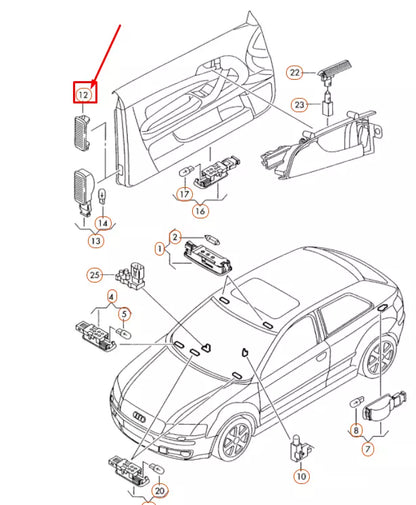 NEW AUDI A3 8P FRONT DOOR REAR LIGHT REFLECTOR 8P0947412 ORIGINAL